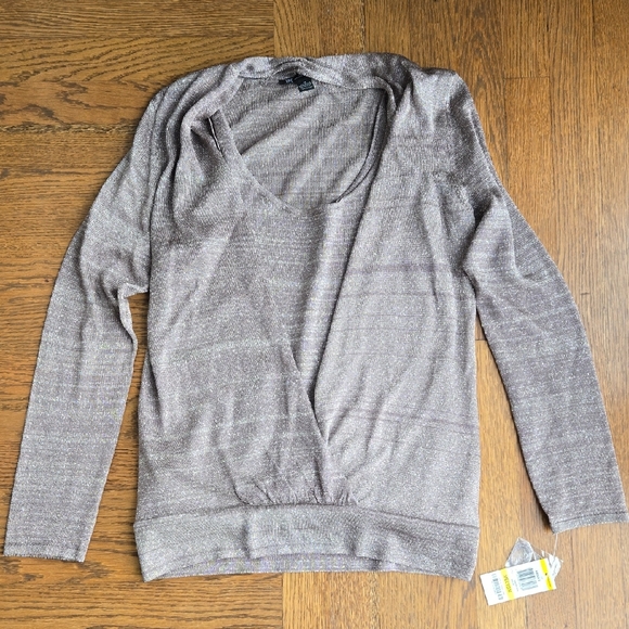 INC Sparkly Tank inside Open Sweater Taupe Silver threads, Medium NWT Bling - Picture 2 of 10